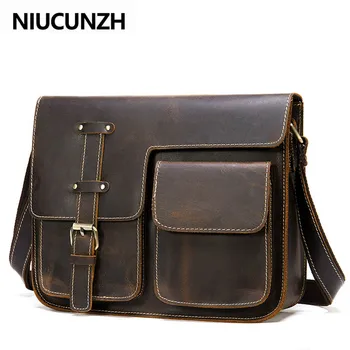

NIUCUNZH Messenger Bag Men's Shoulder Bag Genuine Leather Men's Bags Crazy Horse Male Man Vintage Crossbody Bags Leather Handbag