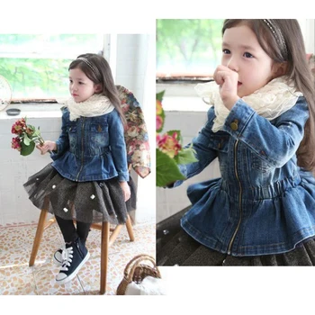 

JXYSY girls' jean jacket solid loose coat spring and autumn clothing new western style children's little girls' jean jacket