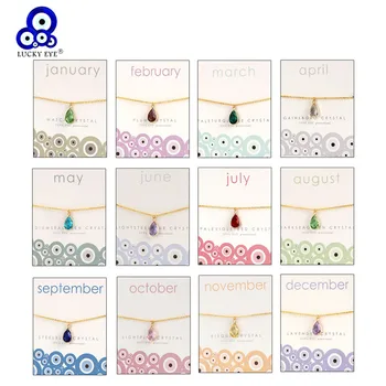 

Lucky Eye Crystal Pendant Necklace Gold Color Chain Water Drop Month Card Wish Necklace For Women Men Fashion Jewelry CN237