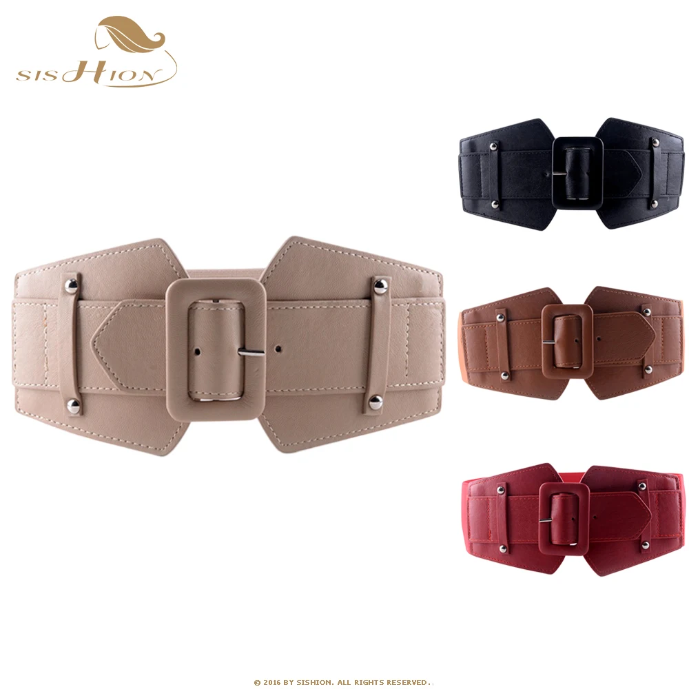 SISHION Vintage gran cinturones para mujer famosa marca diseñador parte elástica Cinturones Mujer camello rojo traje negro cinturones VB0007