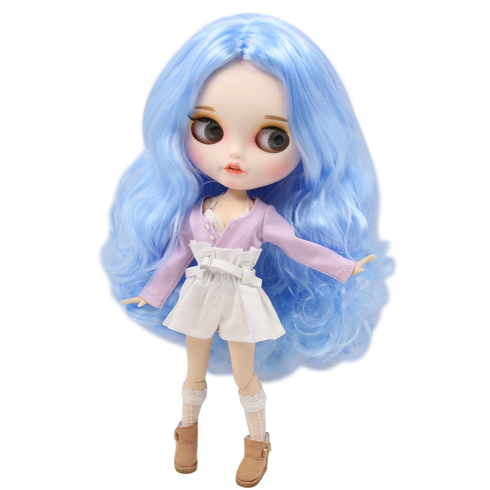 Ледяной DBS Blyth кукольные нет. BL6005 голубые волосы резные губы Pouting рот матовая