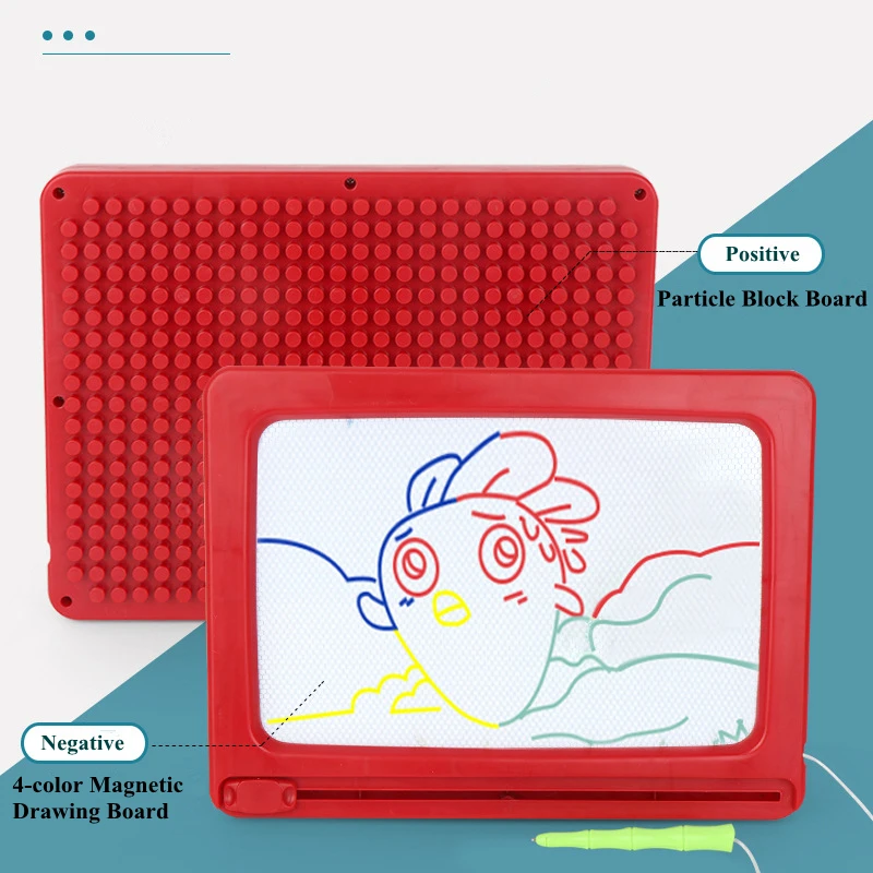 2 in 1 Children Magnetic Drawing Board Blocks Table Baby Graffiti Board With Storage Box 102 Blocks Learning Table Bricks Toy
