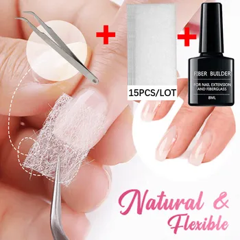 

15 Pcs Nail Care Fiberglass Silk Nails Wrap Stickers Gel Extension Nail Art Nail Repair Extension Glue Tweezers Tools