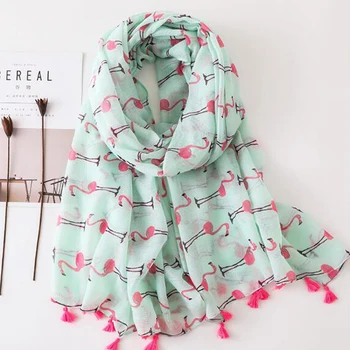 

New Fashion Sytle Women Cotton Scarf Ins Flamingo Print Head Scarf Large Blanket Long Tassel Shawl Wrap Hijab Beach Scarves