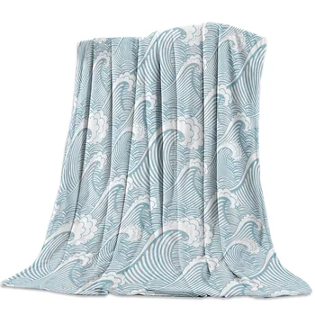 

Japanese Sea Wave Printed Soft Fleece Blankets Warm Sofa Bed Sheets