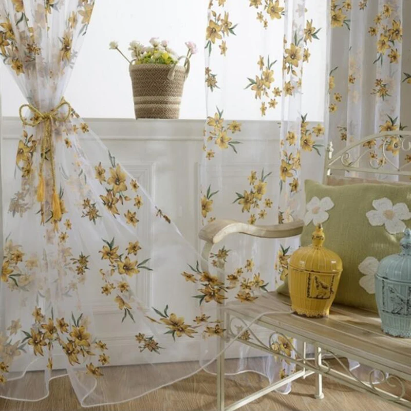 Простые занавески с цветами элегантные вышитые прозрачные Занавески для
