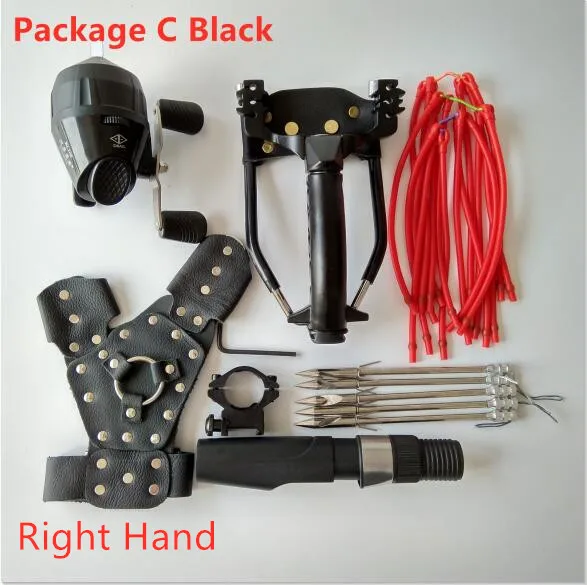 PackageC Black Right Новинка, Рогатка из нержавеющей стали для рыбной ловли, дротика для охоты, рыбалки, рогатки, катапульта, Уличное оборудование - Цвет: PackageC Black Right