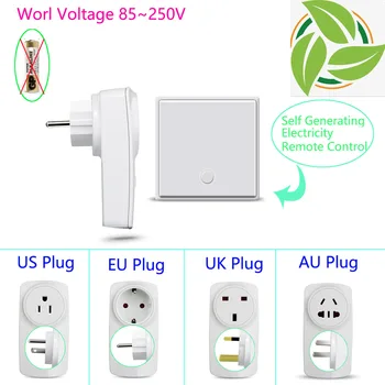 

110V-220V US/EU/UK Plug Outlet Switch Self Generating Electricity Remote Control Wall Panel Switch smart Socket Green Protect