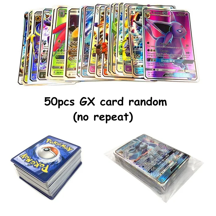 Высокое качество 20/30/60/100/120/200 шт игра коллекция торговой Pokemones карты для забавы детей английскому языку детская gifted игрушка - Цвет: 50PCS GX CARD