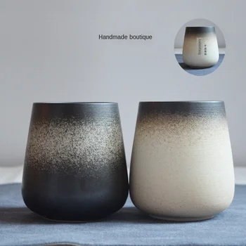 

380ML Retro Japanese style ceramic cup with lid spoon pot belly cup personality creative mug couple cup home tea cup