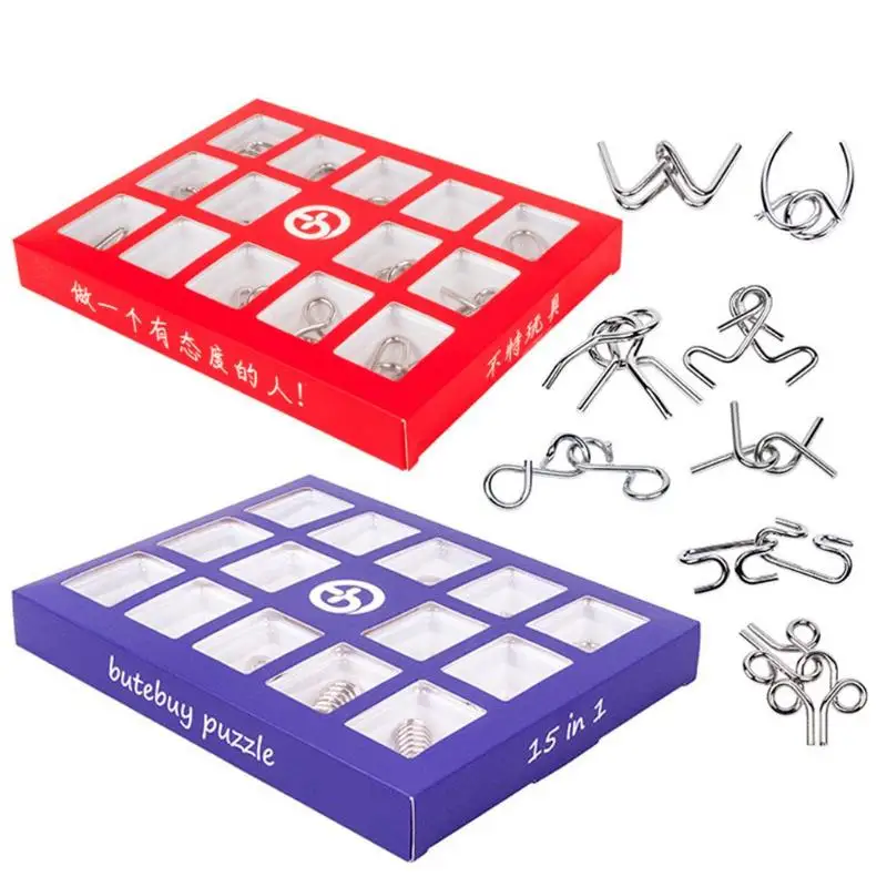 

15pcs/Set Metal Interlocking Unlock Buttons Toys Montessori Wire IQ Mind Brain Teaser Puzzle Game Stress Reliever Tools