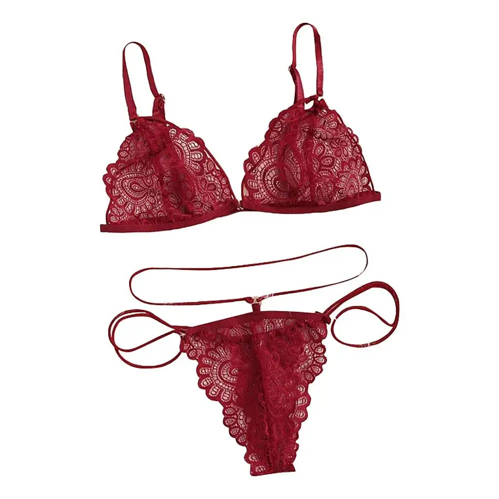 

Underwear Set Sexy Lace Women Wireless Solid Color V-Neck Bra Thong Erotic Lingerie Set Intimo Donna 2020 Drop Shipping S-2XL YE
