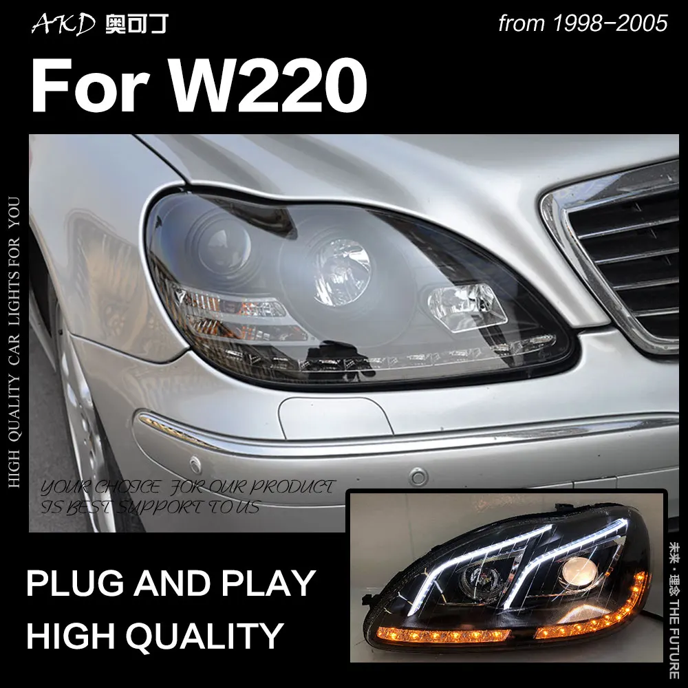 АКД Автомобиль Стайлинг фара для BENZ W220 светодиодный фонарь 1999-2005 S320 S350 светодиодный DRL динамический сигнал Hid Биксеноновые авто аксессуары