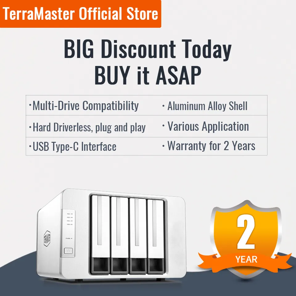 TerraMaster D4-300 USB 3.1(Gen1) Type-C Storage External Hard Drive  Enclosure Hot Swappable (Diskless)