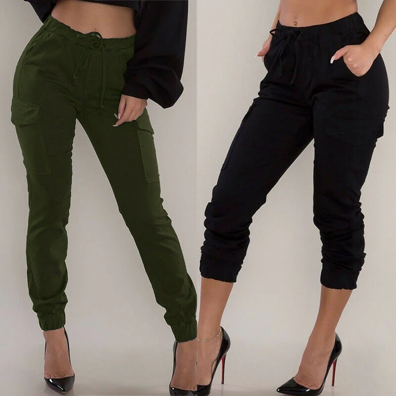 Pantalon Femme Grande Taille Solide Extensible Taille Haute Pantalon Cargo Slim Pantalon Long Pantalon Coupe Etroite Pantacourt Aliexpress