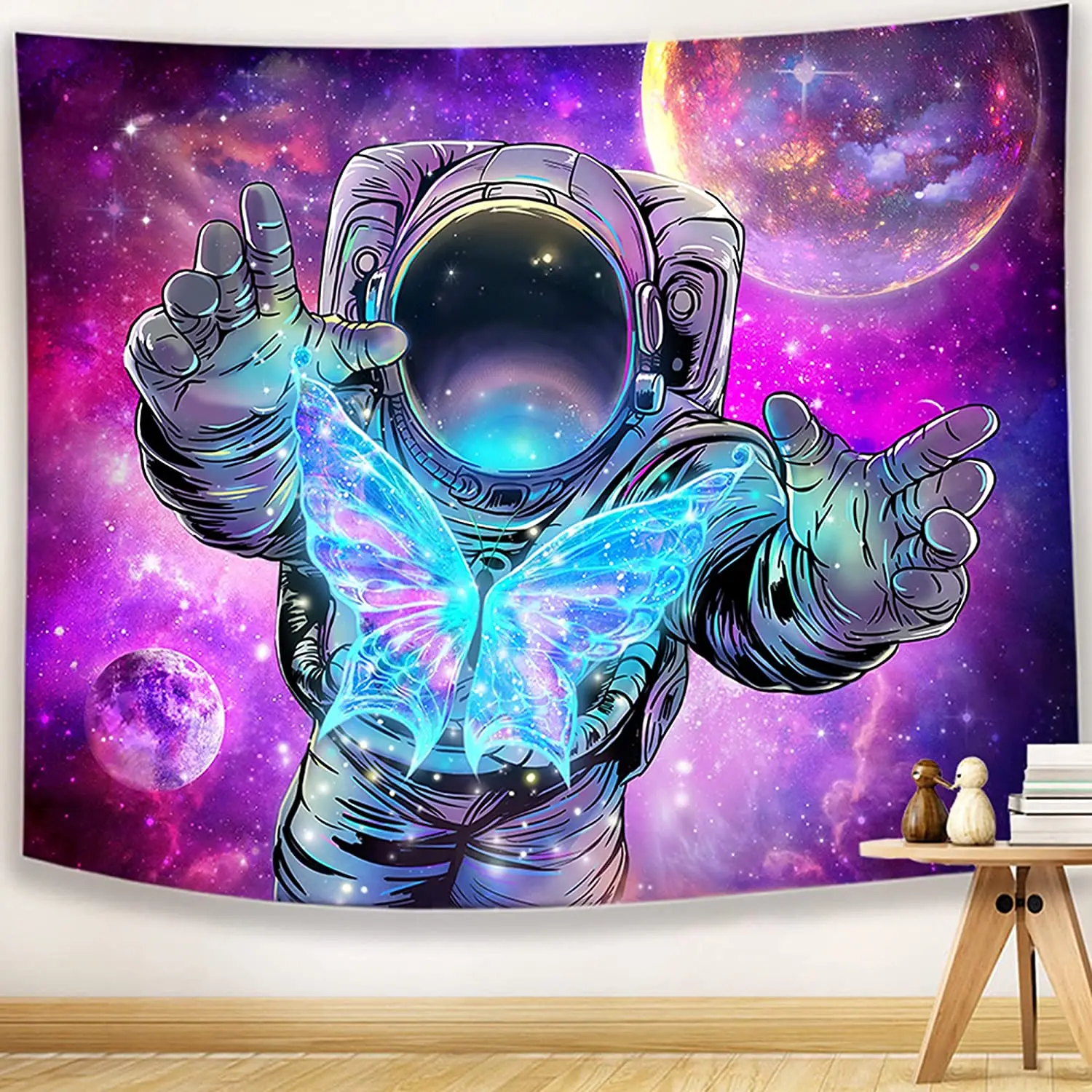 Trippy Astronaut Tapestry Wall Hanging Space Galaxy Psychedelic Aesthetic Hippie Purple Starry Sky Butterfly | Дом и сад