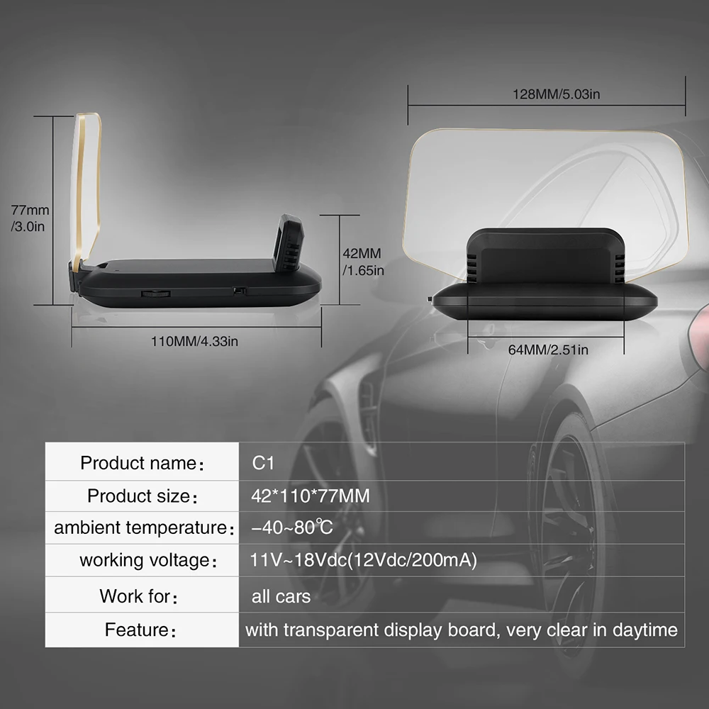 Автомобильная HUD автомобильная система отображения головы вверх gps двойной режим OBDⅡ для данных вождения/скорость транспортного средства/обороты двигателя/температура воды