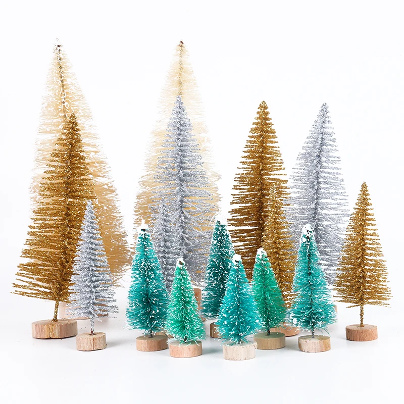 

8pcs DIY Christmas Tree Mini Sisal Bottle Brush Christmas Tree Ornament Gold Silver Green Tree New Year Christmas Home Decor