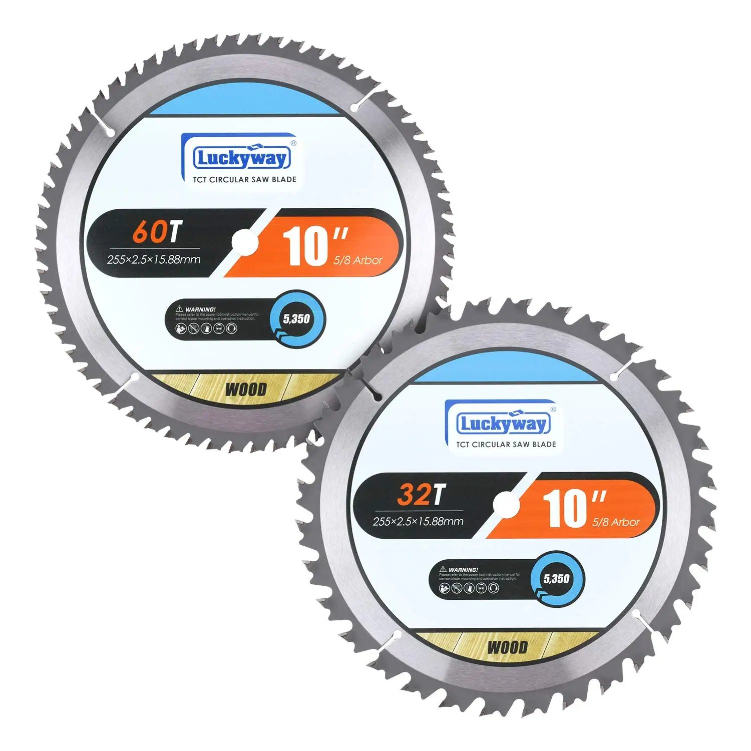 Luckyway 2-Pack 10 Inch Miter / Table Saw Blades 32T&amp60T with 5/8 Arbor TCT Circular Blade for Cutting Wood | Инструменты