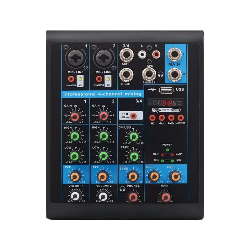 4 Channels Мини 4 канала аудио микшер USB bluetooth DJ звук микшерный пульт MP3 караоке усилитель 48 В фантомное питание для KTV DJ Studio - Цвет: 4 Channels