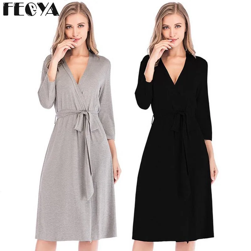 

2019 New Cotton Autumn Summer Women's Home Dressing Gown Long Night Robe Bathrobe Spa Robes For Women Ladies Sleepwear With Belt