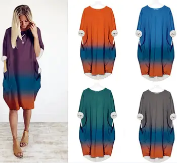 

NEW Women Casual Loose Dress Cotton Spring Full Long Sleeve Solid Boho Splice Pocket Mini Dress Winter Dresses Robe Femme 2020