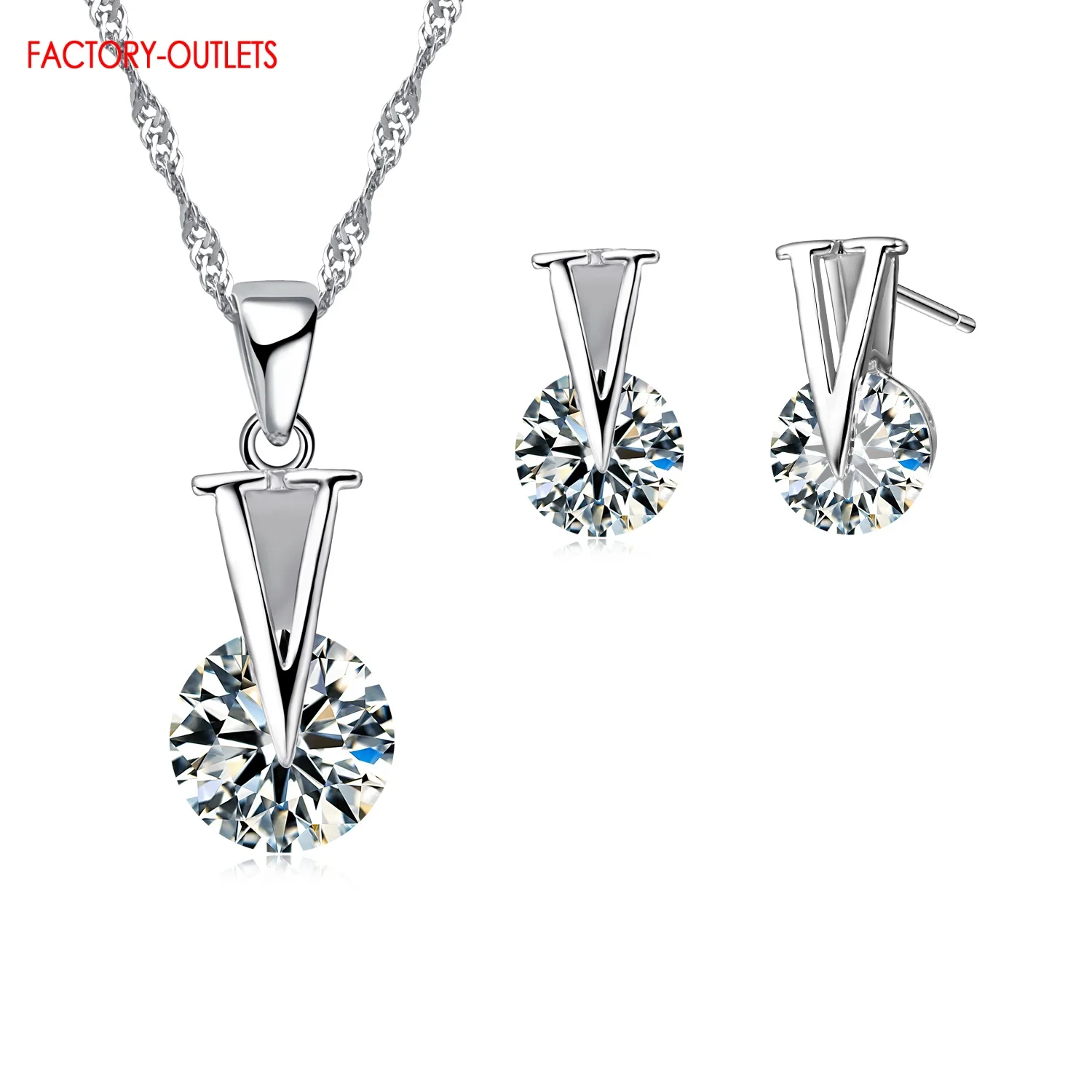Jewelry Sets Collections 925 Silver Needle Cubic Zirconia CZ Necklaces Hoop Earrings Women Girls Engagement Gifts