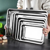 304 Stainless Steel Barbecue Tea Storage Serving Trays Rectangle Steamed Rice Sausage Plate Grill Meat Restaurant Metal Utensils 2