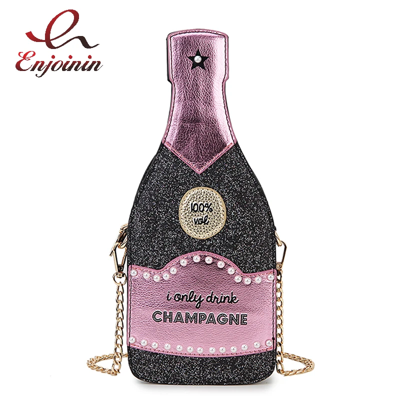 Sequined Champagne Bottle Shaped Chain Shoulder Bag For Women Novel