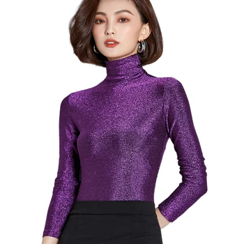 

2020 Autumn New Turtleneck Women Blouse And Shirts Slim Sexy Office Lady Solid Silk Shirts Outwear Coat Tops