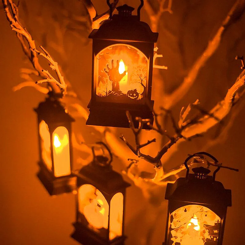 

2019 Halloween Vintage Pumpkin Castle Light Hanging Lantern Lamp Party Hanging Decor LED Lantern Party Supplies