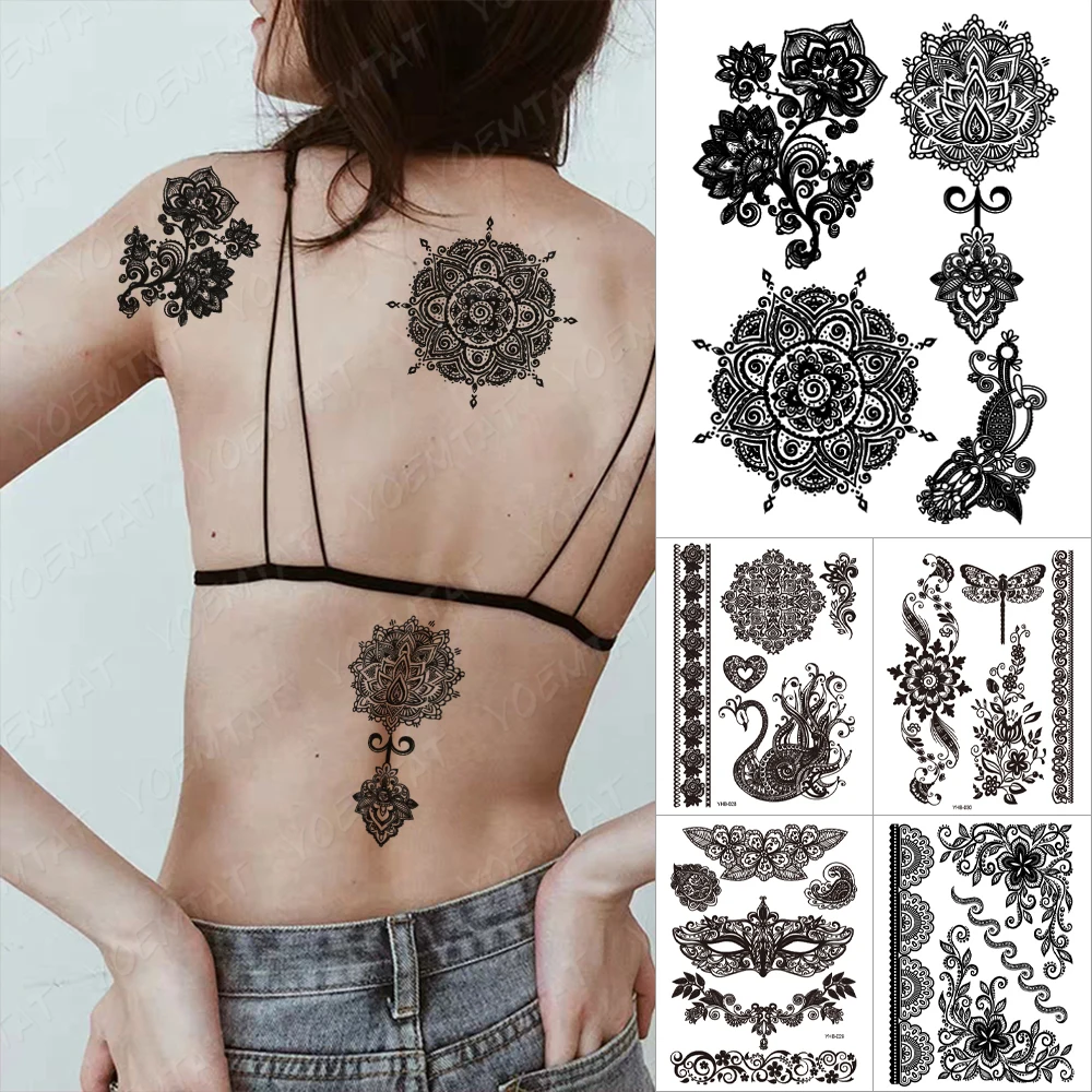 Черный Белый Цвет Индийский Племенной невесты серьги Henna Mandala Временная
