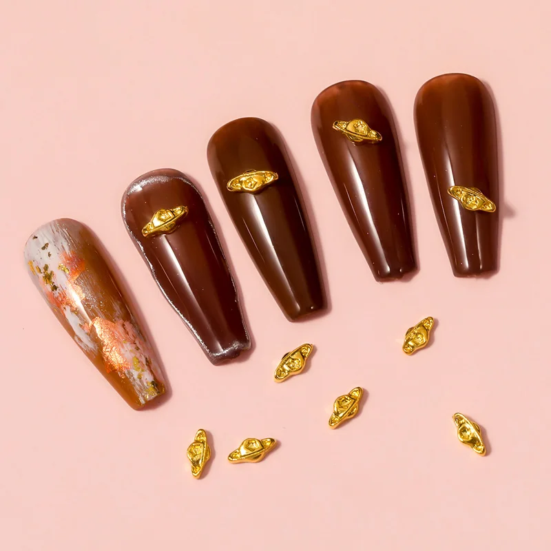 

10 Pcs Luxury Golden Nail Rhinestones Shiny Planet Saturn Diy Craft Nail Art Decoration 3d Gems Manicure Accessories