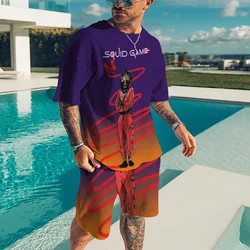 Ensemble T shirt et Short à manches courtes pour homme, costume deux pièces, film populaire coréen, jeu de calmar, pantalon de plage, chemise à manches courtes, nouvelle collection 