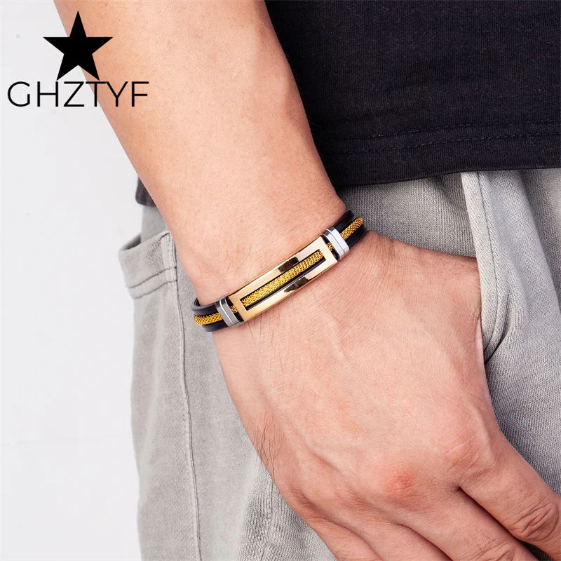 Stainless Steel and Rubber Bracelet - Men