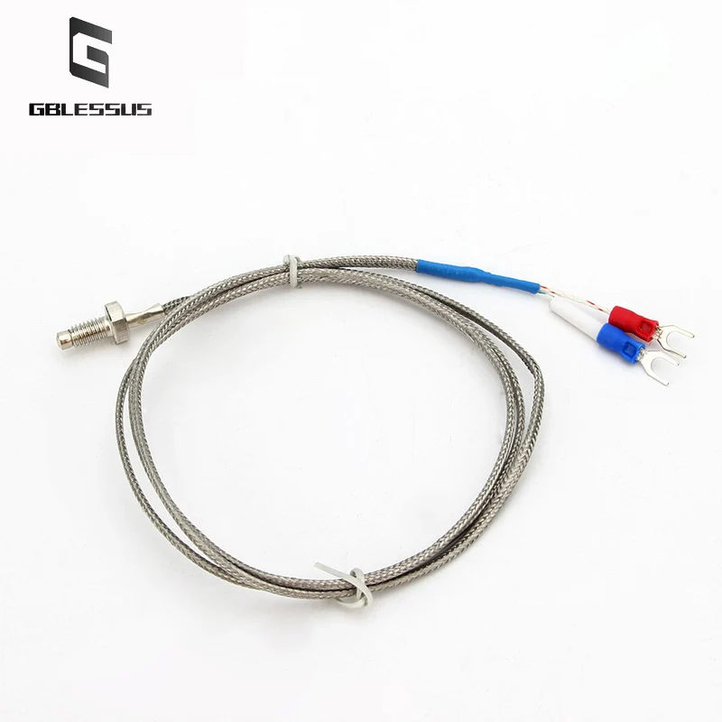 Temperature Sensor M6 Thermocouple Thread Type K/E 0-800℃ Shielded Probe Thermal Resistance 0.5/1/1.5/2/3/4/5M