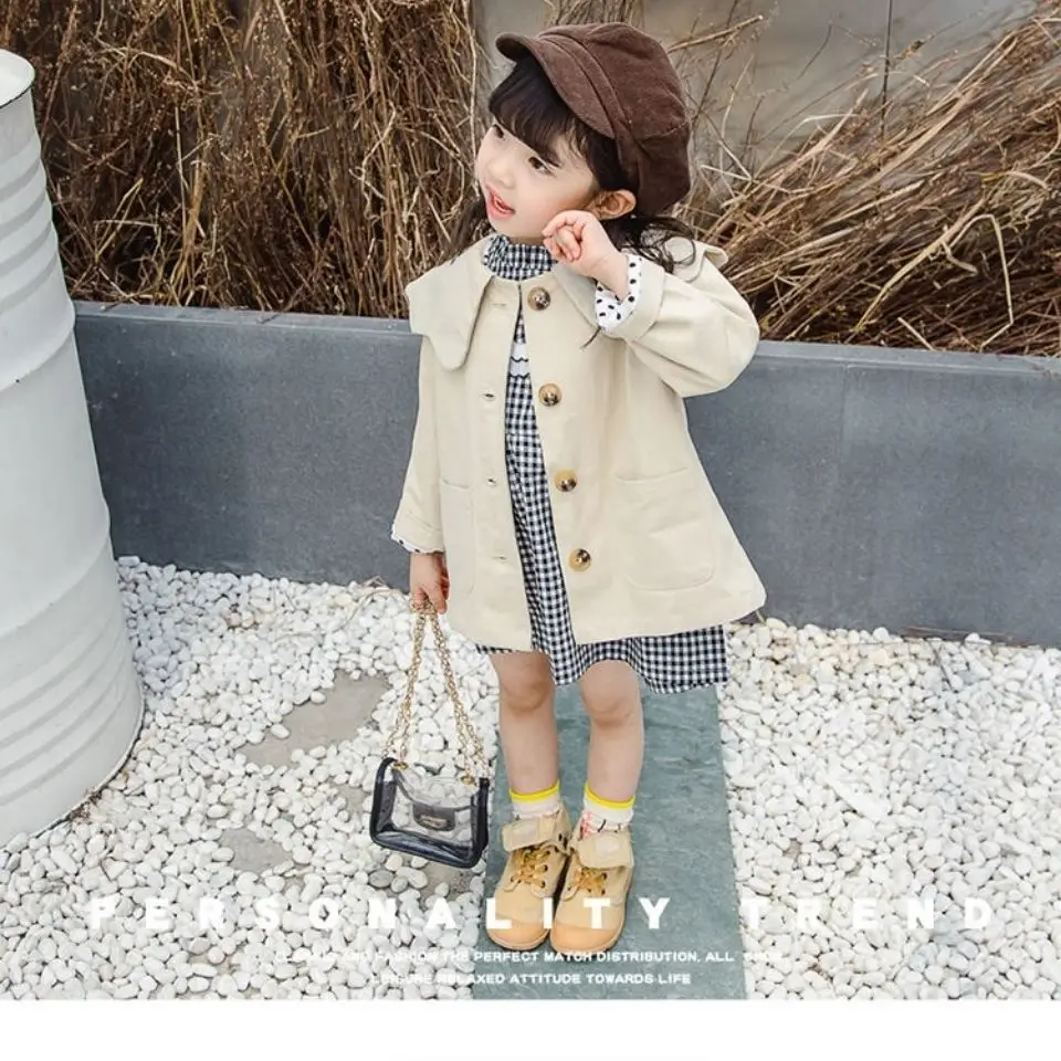 Pink/Khaki 2021 Girls Baby Trench Coats Petals Collar Girl Kids Cotton Jackets Children Tops Clothes cheap winter coats