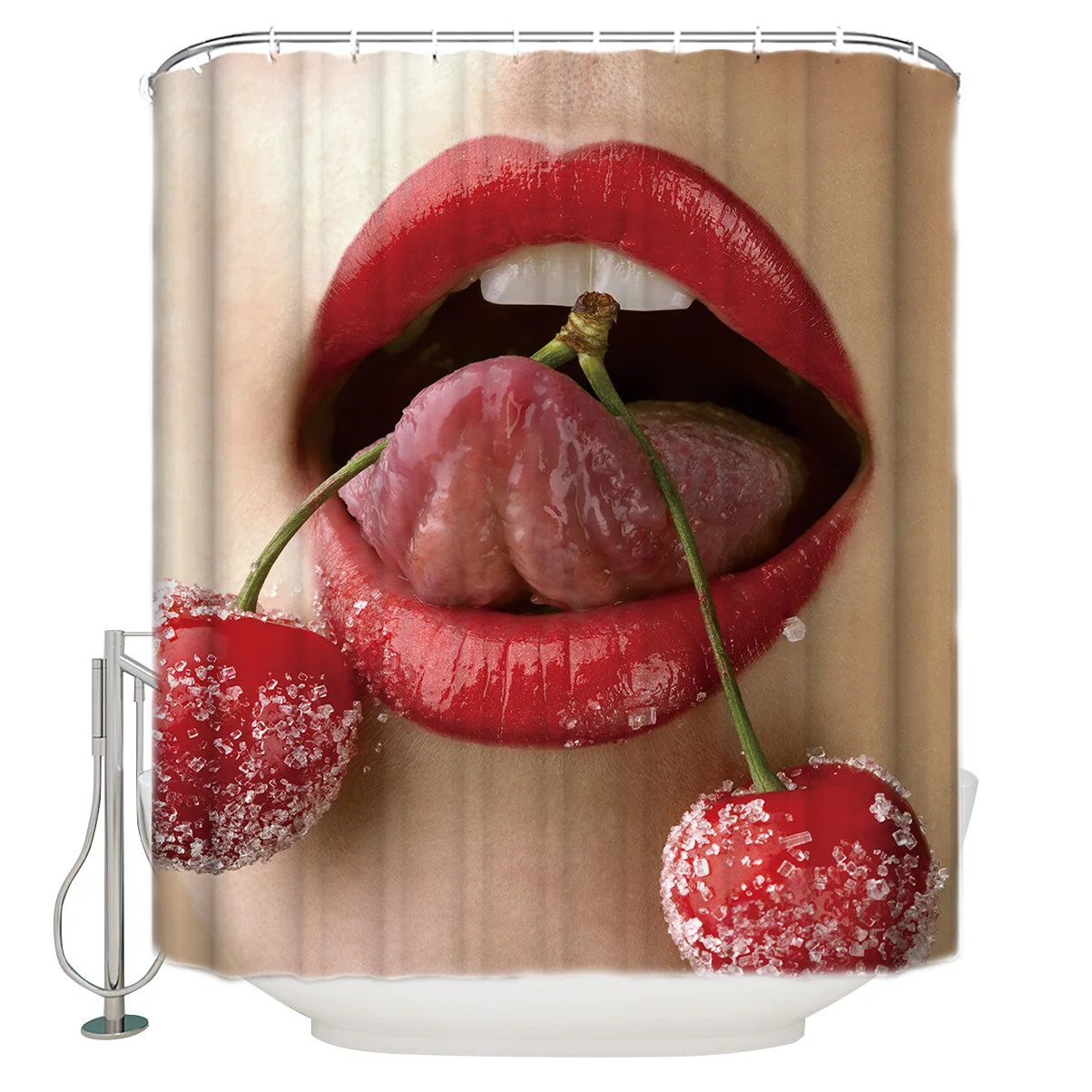Sexy Lips Red Cherry Shower Curtain Waterproof Bathroom Curtain