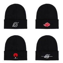 

Anime Winter Hats Akatsuki Ninja Red Cloud Embroidery Knitted Hat Cosplay Skullies Beanies Warm Hip-Hop Ski Beanies Bonnet