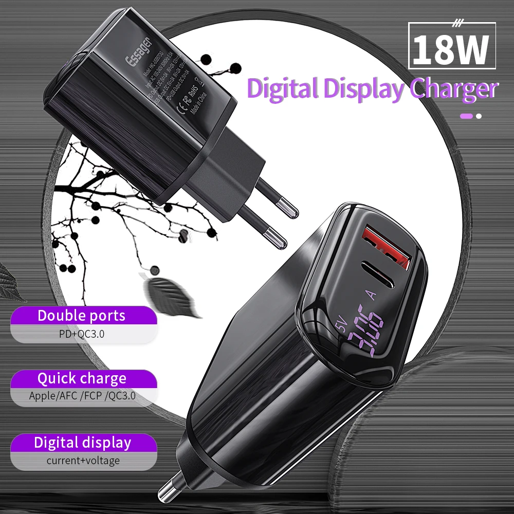 Essager светодиодный Quick Charge 3,0 USB зарядное устройство для iPhone samsung Xiaomi huawei PD3.0 PD QC3.0 QC usb type C быстрое зарядное устройство для мобильного телефона
