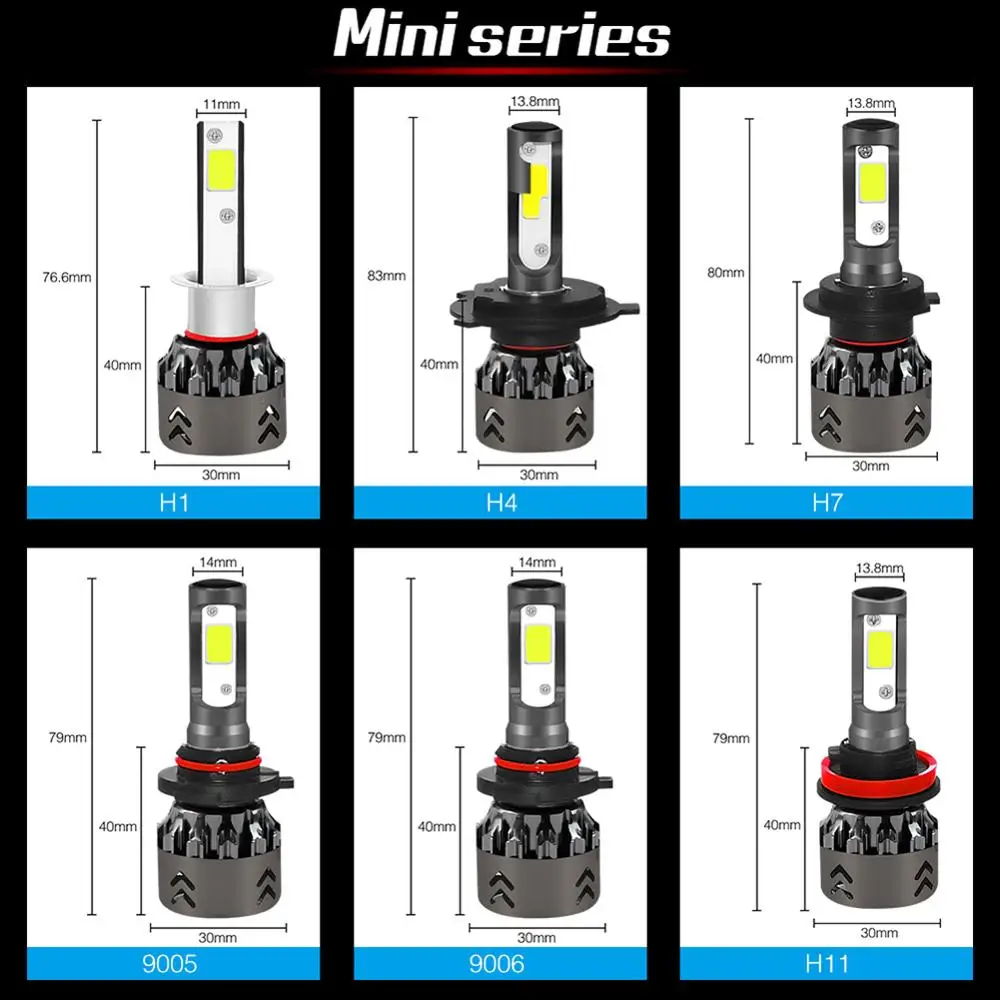 2 шт./компл. Mini6 6000K холодный белый свет COB 60 Вт светодиодный фары H1/H7/H11/9005-HB3/9006-HB4/H4-H/L