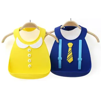 

Waterproof Baby Silicone Bibs Navy Collar/Tie Infant Feeding Food Catcher Pocket Superior Quality