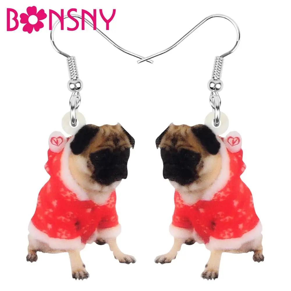 Bonsny Acrylic Christmas Costume Dress Pug Dog Earrings Drop Dangle Animal Jewelry Accessory For Women Girl Teen Kid Charms Gift Bonsny Acrylic Christmas Costume Dress Pug Dog Earrings Drop Dangle Animal Jewelry Accessory For Women Girl Teen Kid Charms Gift