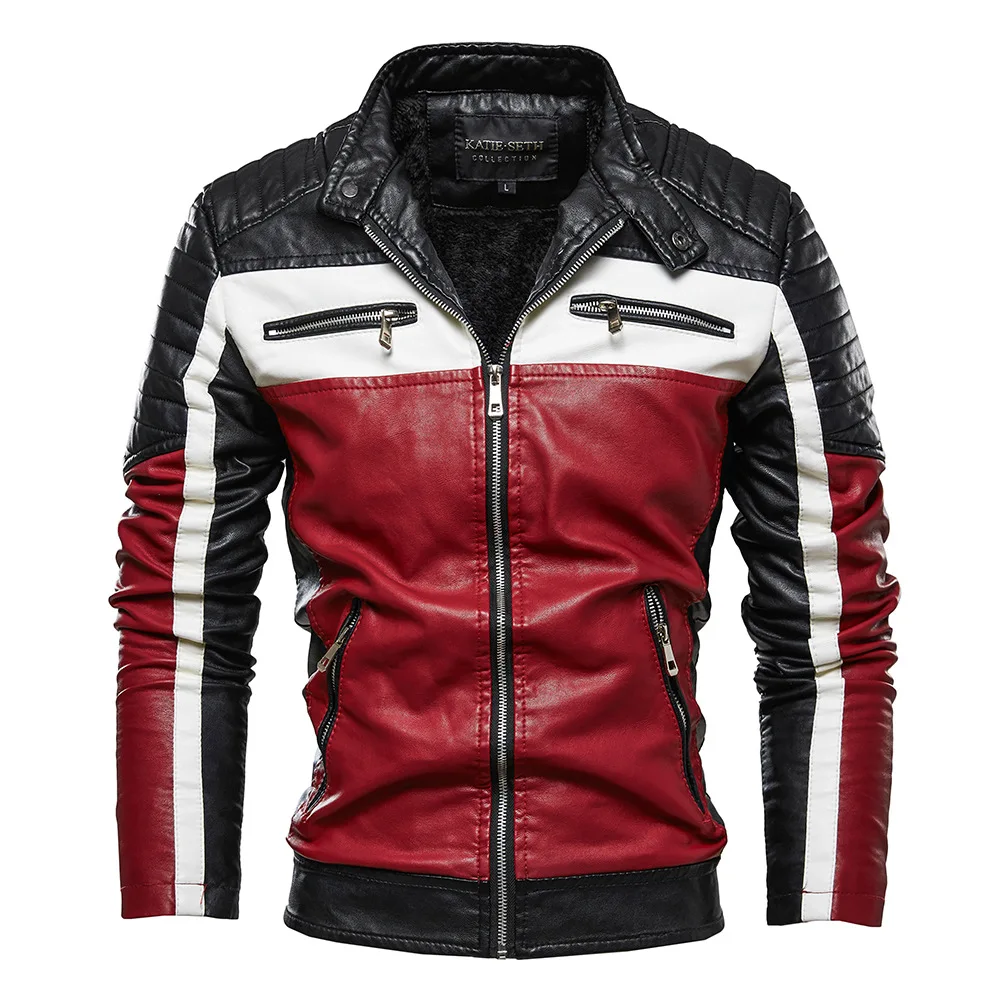 Men Yellow Leather Jacket Patchwork Biker Jacket Men Casual