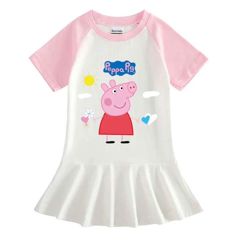 peppa pig girls half-sleeved dress baby cotton pleated princess skirt cartoon animation peripheral kids clothing peppa pig girls half-sleeved dress baby cotton pleated princess skirt cartoon animation peripheral kids clothing