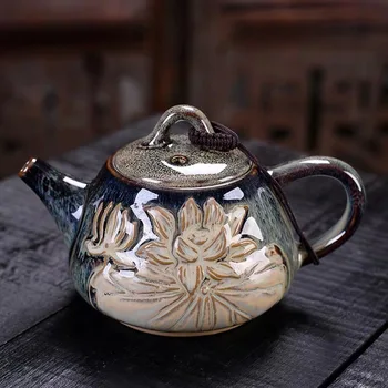 

Ceramic Teapot Porcelain Kung Fu Tea Set Handmade Teapot Large Kettle Retro Temmoku Glaze Water Pot Home Hotel Water Pitcher Jug
