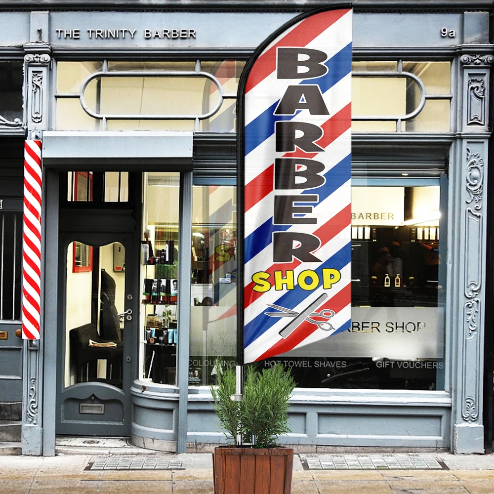 

QSUM 11ft Swooper Flag Barber Stand and Pole Kit for Outdoor Business Advertising Feather Banners Signs for Barbershop Flag