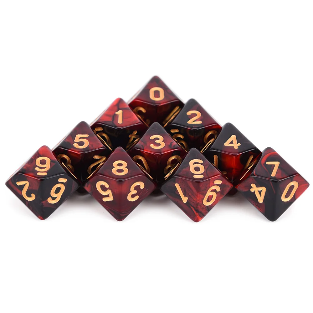 Red Black 10 шт. D10 двухсторонние многогранные игральные кости для настольной ролевой игры мир тьмы вампирский набор из 10 D10 - Цвет: Red Black