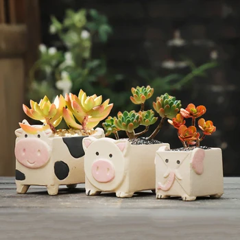 

Home Decoration Accessories Cute Cartoon Animal Ceramic Flower Pot Ornament Plant Pots Living Room Desktop Decor Crafts Gift