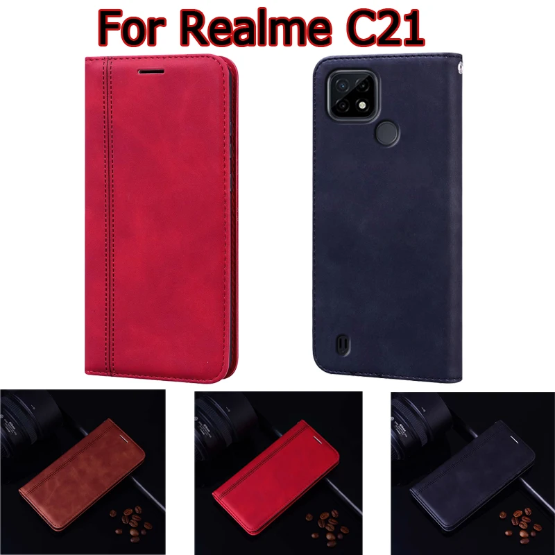 Чехол-книжка для Realme C21 кожаный с отделением-бумажником | Мобильные телефоны и